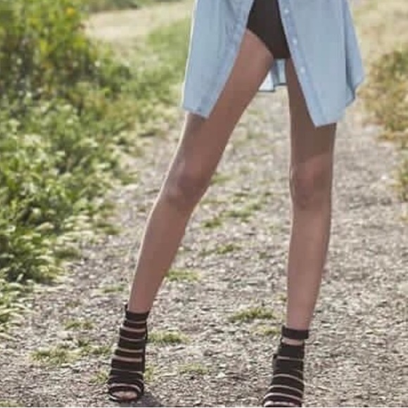 Black Multiple Straps Stiletto Heel Caged Sandals - Picture 2 of 7